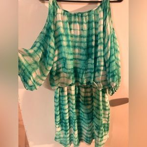 BISOU BISOU TIE DYE CHIFFON BLOUSON COLD SHOULDER DRESS
